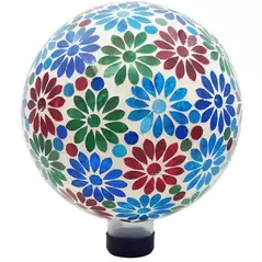 Gardener Select 10" Flower Blue Green Red Collage Glass Mosaic Garden Globe