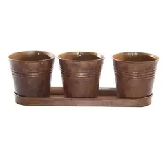 Gardener Select 3 Round Pots with Tray Rusty 12.6"x4.1"x4.3" 12/CS