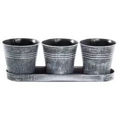 Gardener Select 3 Round Pots with Tray Antique Black 12.6"x4.1"x4.3" 12/CS