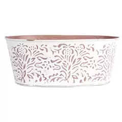 Gardener Select 10" Zinc Oval Planter White with Red Embossed 9.8"x6.3"x3.9"