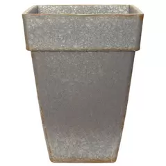 Grower Select 11.00 Euro Square Plastic Pot with False Bottom Painted Galvanized Look 3.7gal 6/CS - 10.8in OD x 12.2in H