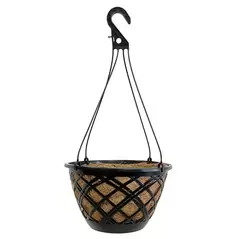 Grower Select 14.00 Cocolined Lattice Hanging Basket With Hanger, Black, 20 per Case, 14in H x 8in H, 3 Gallon