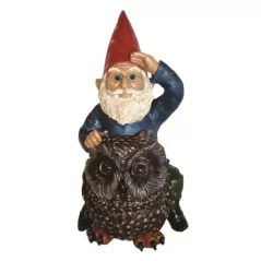 MCarr Gnome On Owl Resin Statue
