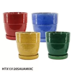MCarr 4PC Wide Cache Pot W/Saucer Set Mix Colors