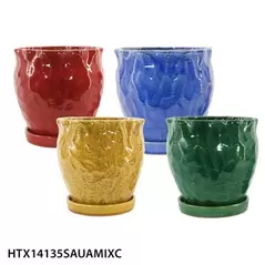 MCarr 4PC Hammered Pot W/Saucer Set Mix Colors