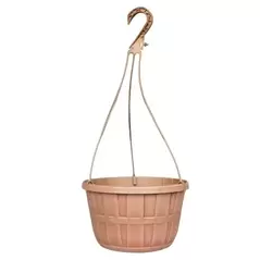 GROWER SELECT 10IN BUSHEL HANGING BASKET W/HANGER TAN W/BROWN WASH 24/CS