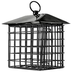 Natures Way Metal Suet Cage Bird Feeder w/ Roof 2 Cake Black
