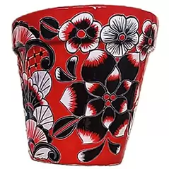 Talavera 6" Flower Pot Black/White/Red