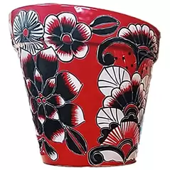 Talavera 8" Flower Pot Black/White/Red