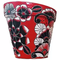 Talavera 10" Flower Pot Black/White/Red