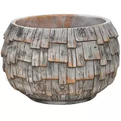 MCarr 8.1" Low Round Wood Planter Barn Gray