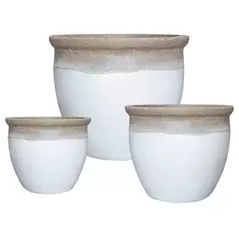 MCarr 3pc Flat Rim Round Planter Pallet Volcanic White