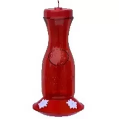 FOF 21oz Red Glass Carafe Hummingbird Feeder with Plastic Base