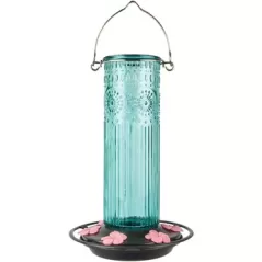 Natures Way 28oz Antique Glass Gravity Hummingbird Feeder Teal