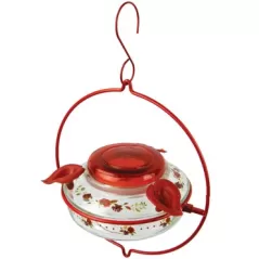 Natures Way 13oz Deco Glass Top-Fill Hummingbird Feeder Crimson Corsage