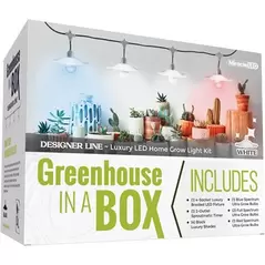Miracle LED Designer Line Grow Kit 4 Socket Fixture w/Braided Cord, White Shade & Timer- Red, Blue, Full Spectrum Bulbs
