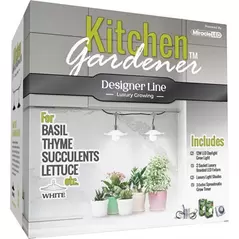 Miracle LED Designer Line Grow Kit 2 Socket Fixture w/Braided Cord, White Shade & Timer- Full Spectrum Bulbs