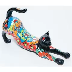 Talavera Cat Stretching Statue