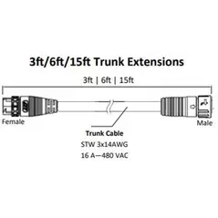 Fluence AC Flex Wiring, 6' ( 1829mm ),Trunk Extension, 16A, M25 Push Lock Connectors 10/CS