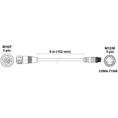 Fluence PSU1/PSE2 DC Dimming Adapter, 6" ( 152mm ), M16 Push Lock Connector on Power Supply to M12 Threaded Connector on Dimming Cable 10/CS