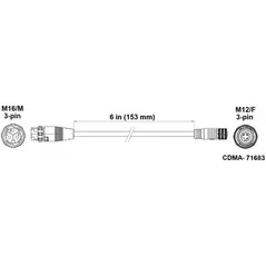 Fluence PSU2 DC Dimming Adapter, 6" ( 152mm ), M12 Threaded Connector on Power Supply to M16 Push Lock Connector on Dimming Cable 10/CS