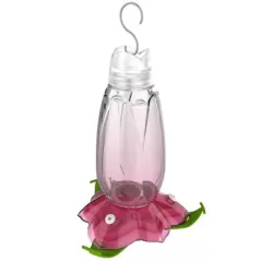 Classic 12oz Glass Floral Hummingbird Feeder Pink