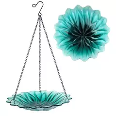 Natures Way 11in EcoCycle Hanging Birdbath Turquoise Dahlia