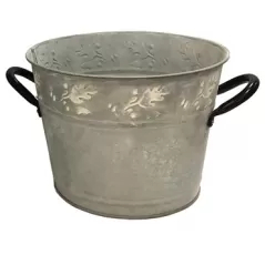 Gardener Select 8" White Metal Planter with Leaf Design & Handles