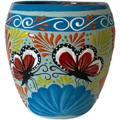 Talavera 11"Hx9.5"W Bella Especial Ovalo Pot Lite Blue