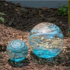 APM 10" Base Solar Orb Light Blue Swirl With Gold Dust