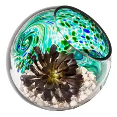 APM 7" Art Glass Terrarium Orb Lake Green