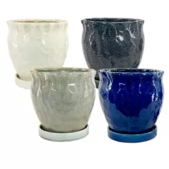 MCarr 4PC 8" Cache Pot w/ Saucers Set Mixed Colors