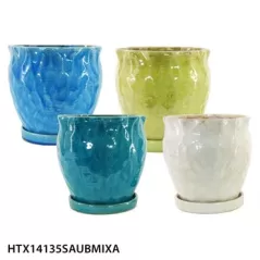 MCarr 8PC Hammered Cache Pot Set Mix Colors W/Sau}