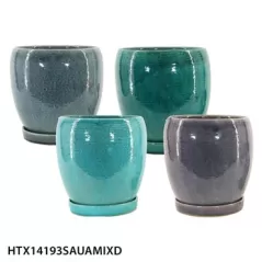 MCarr 4PC Round Egg Pot W/Saucer Mix Colors