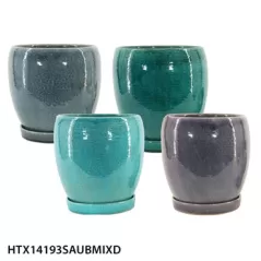 MCarr 8PC Round Egg Pot W/Saucer Mix Colors
