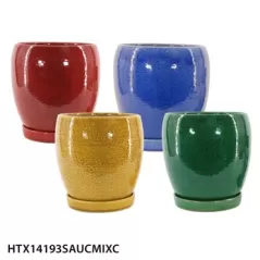 MCarr 16PC Round Egg Pot W/Saucer Set Mix Colors
