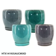 MCarr 16PC Round Egg Pot W/Saucer Mix Colors
