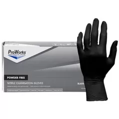 ProWorks Disposable Nitrile Exam Grade Gloves, Powder Free, Black, 6 mil, Large, 100ct Box, 10/CS