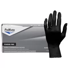 ProWorks Disposable Nitrile Exam Grade Gloves, Powder Free, Black, 6 mil, Small, 100ct Box, 10/CS