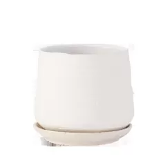PHG 8"x7.5" Hand Rolled Pot With Attached Saucer Sand Milky White