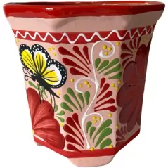 Talavera 8" Bella Especial Octagonal Pot Red