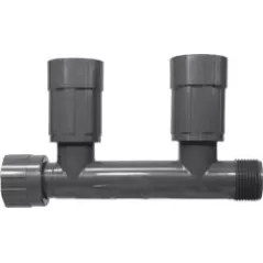 Black PVC Double Tee 1 in. Nut x MTHD x Female Value Connector Manifold | 1201-210