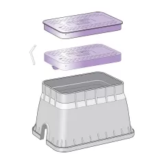 Valve Box, 12" Rectangular Black Box Reclaimed Water Standard with Purple Lid