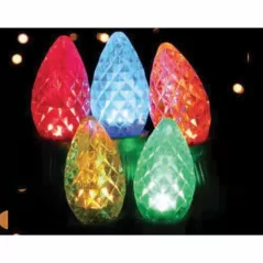 Christmas Light Bulb, Faceted E12 C7 LED Transparent Multi-Colored | BU-LED-FC7-TMU