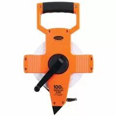 Tape Measure, 1/2" x 100' Pumpkin/White Fiberglass OTR Open Type Reel Standard SAE Long