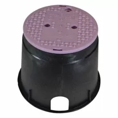 10" Round Black Box Reclaimed Water Standard with Overlapping Purple Cover Valve Box | NDB111BCR