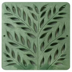 12" x 12" Square Green Catch Basin Decorative Botanical Drain Grate | NDS1218GR