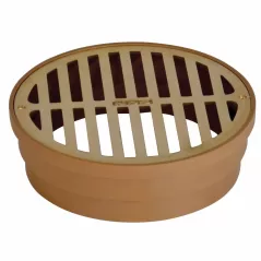 6" Round Satin Brass with Styrene Collar Drain Adapter Grate | NDS918B