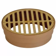 6" Round Polished Brass with Styrene Collar Drain Adapter Grate | NDS919PB