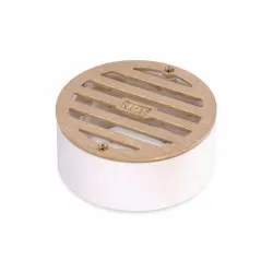 3" Round Satin Brass Flat with PVC Collar Drain Grate | NDS909B